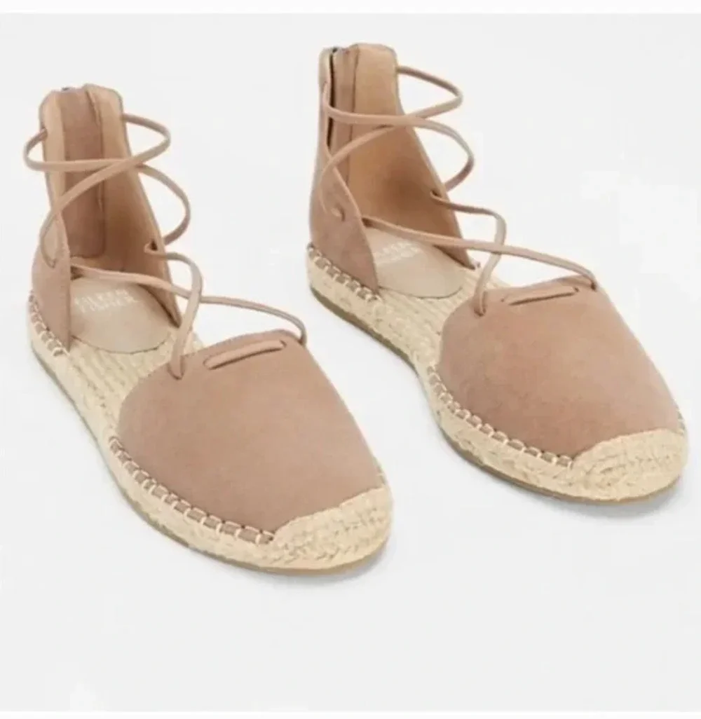 NWOT Eileen Fisher D’Orsay Lee Espadrille Flat Sandals 5 Tan Latte Leather